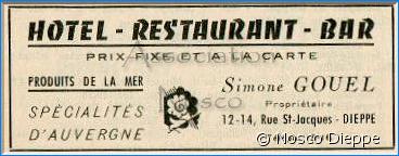 DIEPPE - HOTEL RESTAURANT - SIMONE GOUEL - 12 14 RUE ST JACQUES