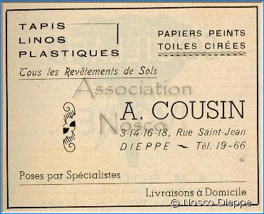 DIEPPE - TAPIS - LINOS PLASTIQUES - A COUSIN - 14 16 18 RUE SAINT JEAN